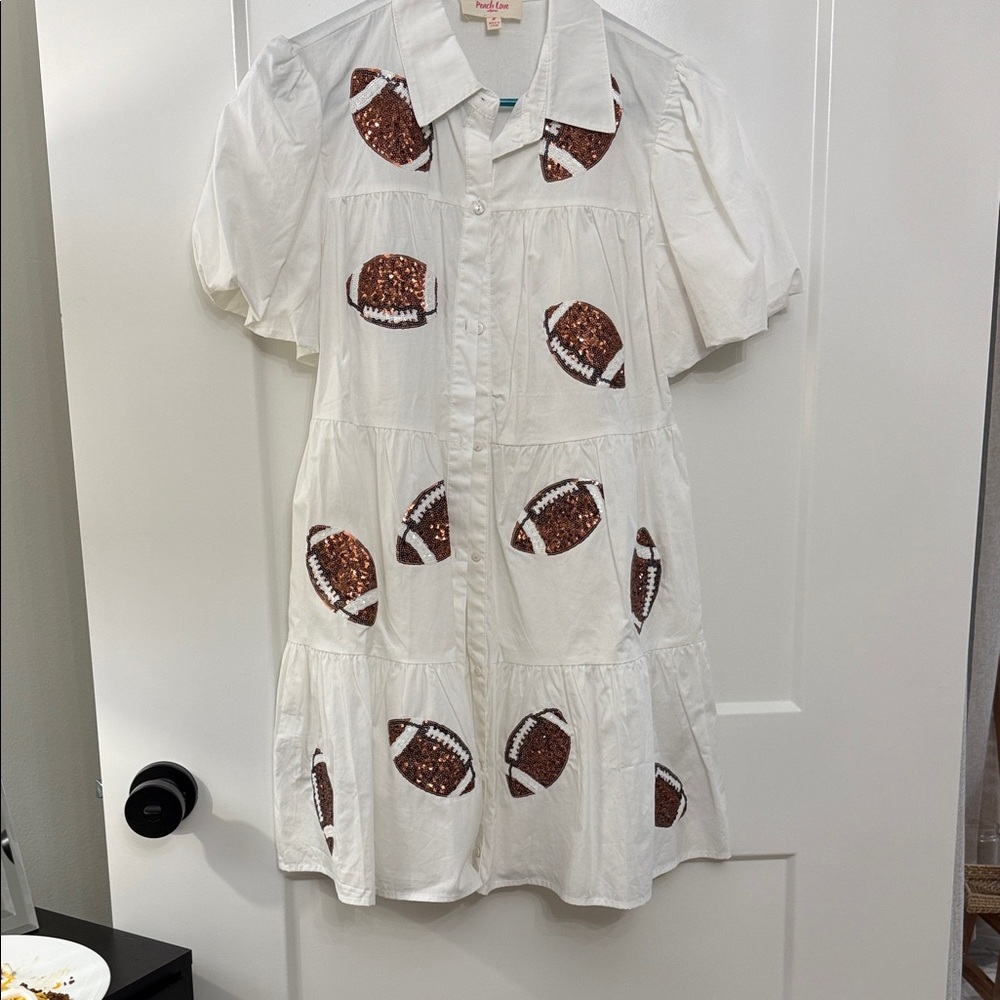 Peach Love California White Dress with Football Print